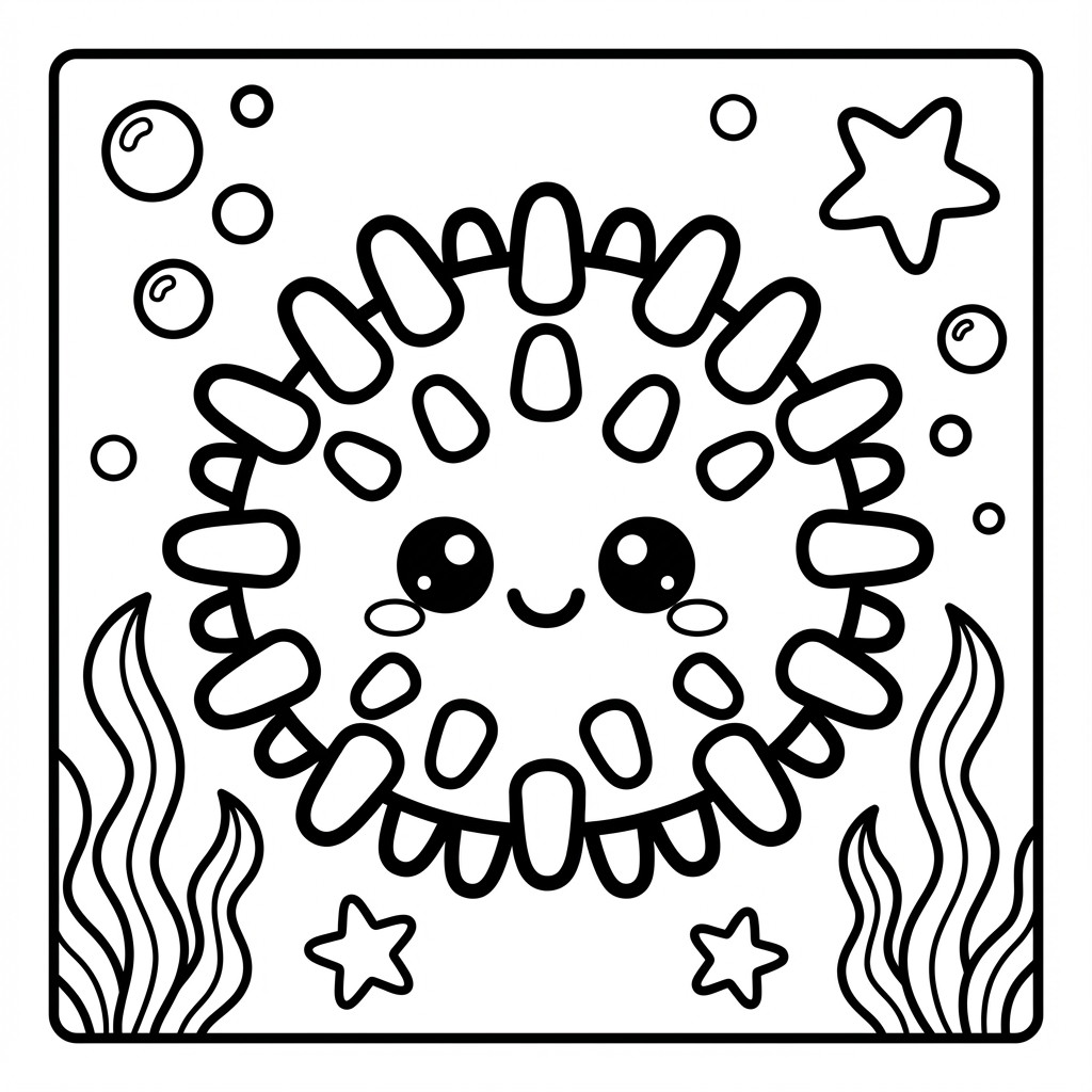 Ring of pearls with a cute face, a large outline coloring pages design with heavy outline coloring.